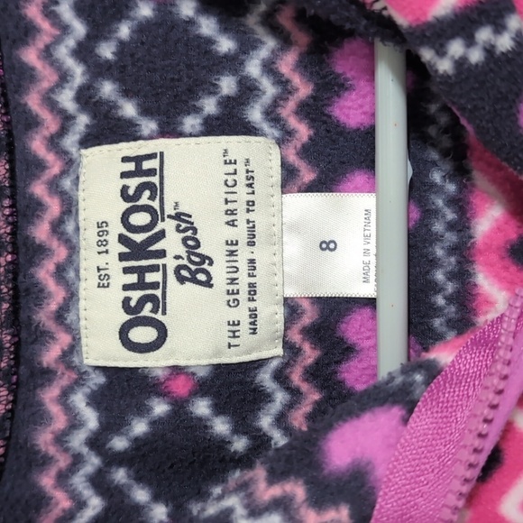 OshKosh Purple Pink Fleece Hearts Fair Isle Quarter Zip Size 8 - Picture 2 of 3